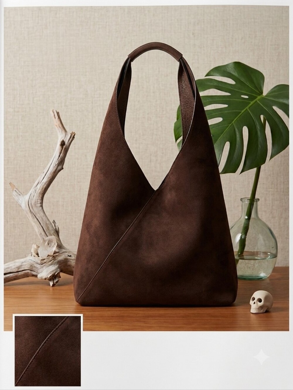 Spacious Chocolate Brown Faux Suede Tote Bag